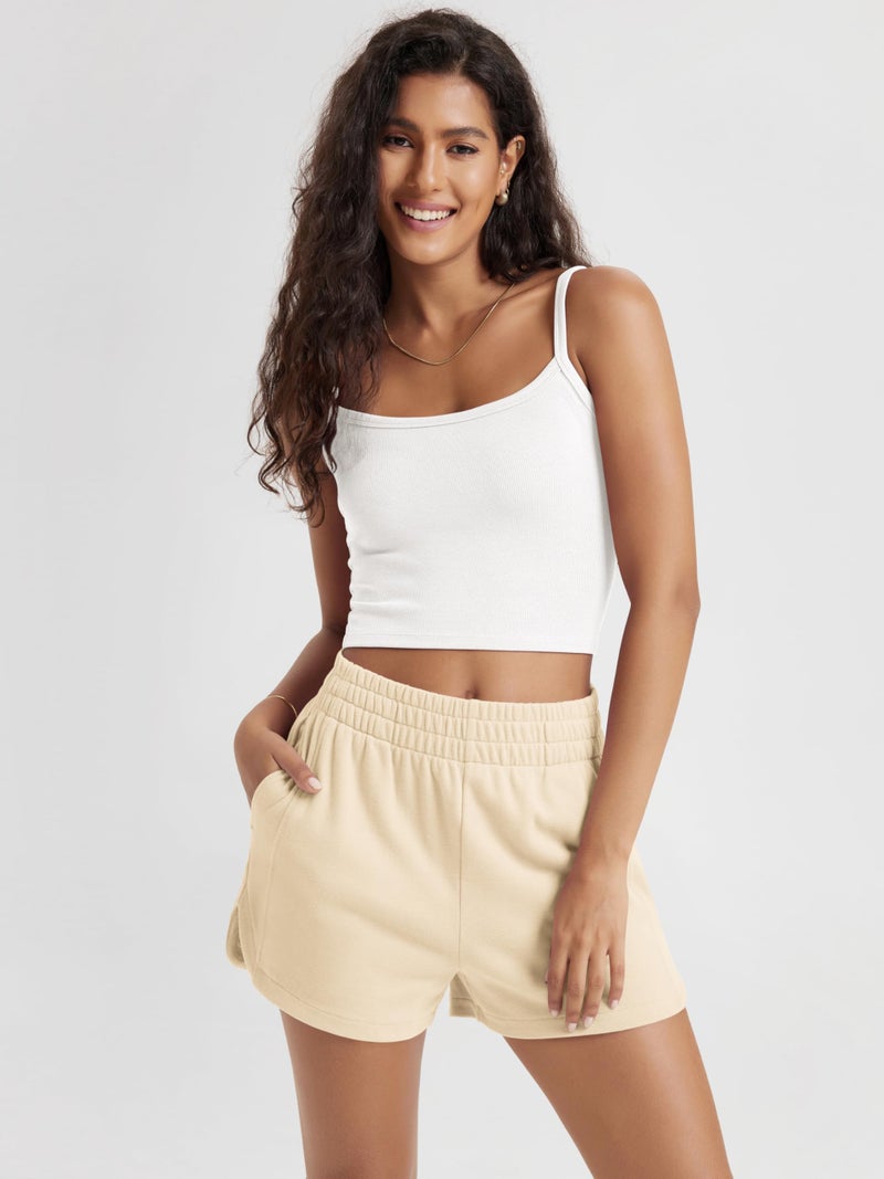 ODODOS Women's Sweat Shorts Cotton French Terry Curved Hem Workout Casual Relaxed Lounge Shorts with Pockets, White Heather, Medium - Image 2