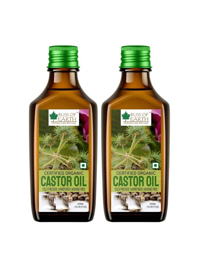 BLISS OF EARTH نعيم الأرض 2x500مل زيت الخروع العضوي المعتمد لنمو الشعر، معصور على البارد وخالي من الهكسان (زجاجة بلاستيكية) - Image 1