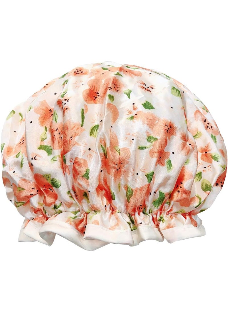 allydrew allydrew Reusable Women's Waterproof Shower Caps for Long Hair, Peach Floral 