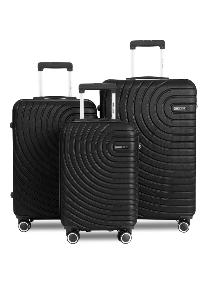 PARAJOHN Spiral 3-Piece Lightweight ABS Hard Shell Luggage Set – 20" Cabin (10kg), 24" Medium (20kg) & 28" Large (30kg) Trolley Bags with 4 Spinner Wheels & TSA Lock, Black