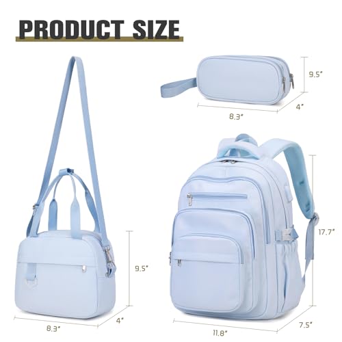 DIGOBAY Backpack for School Girls Boys College Backpack with Lunch Bag Pencil Case for Teens Kids Elementary Middle High School Casual MultiPocket Travel Daypack with USB Port for Women Men Blue - Image 3