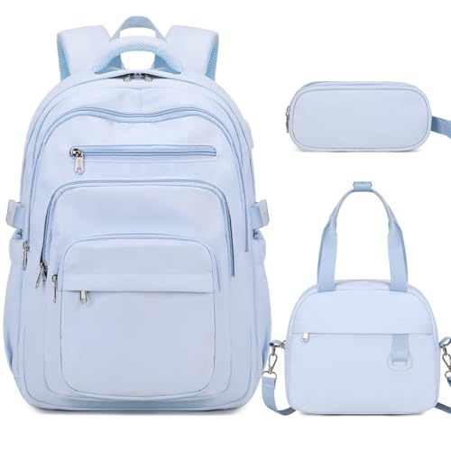 DIGOBAY Backpack for School Girls Boys College Backpack with Lunch Bag Pencil Case for Teens Kids Elementary Middle High School Casual MultiPocket Travel Daypack with USB Port for Women Men Blue - Image 1