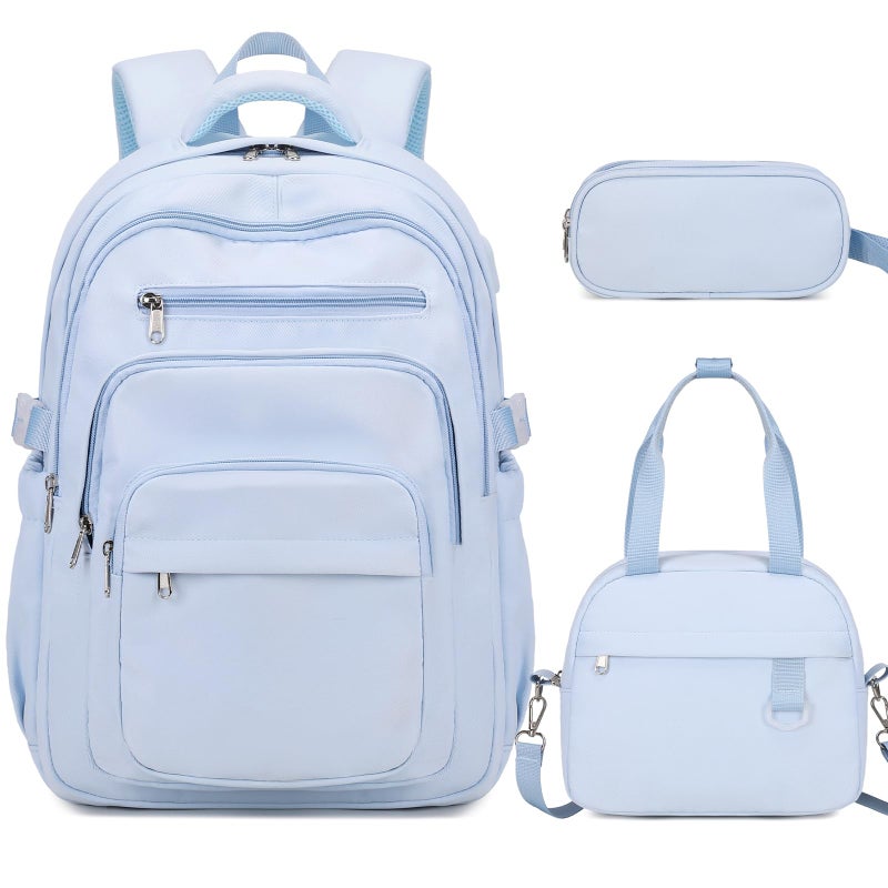 DIGOBAY Backpack for School Girls Boys College Backpack with Lunch Bag Pencil Case for Teens Kids Elementary Middle High School Casual MultiPocket Travel Daypack with USB Port for Women Men Blue - Image 2