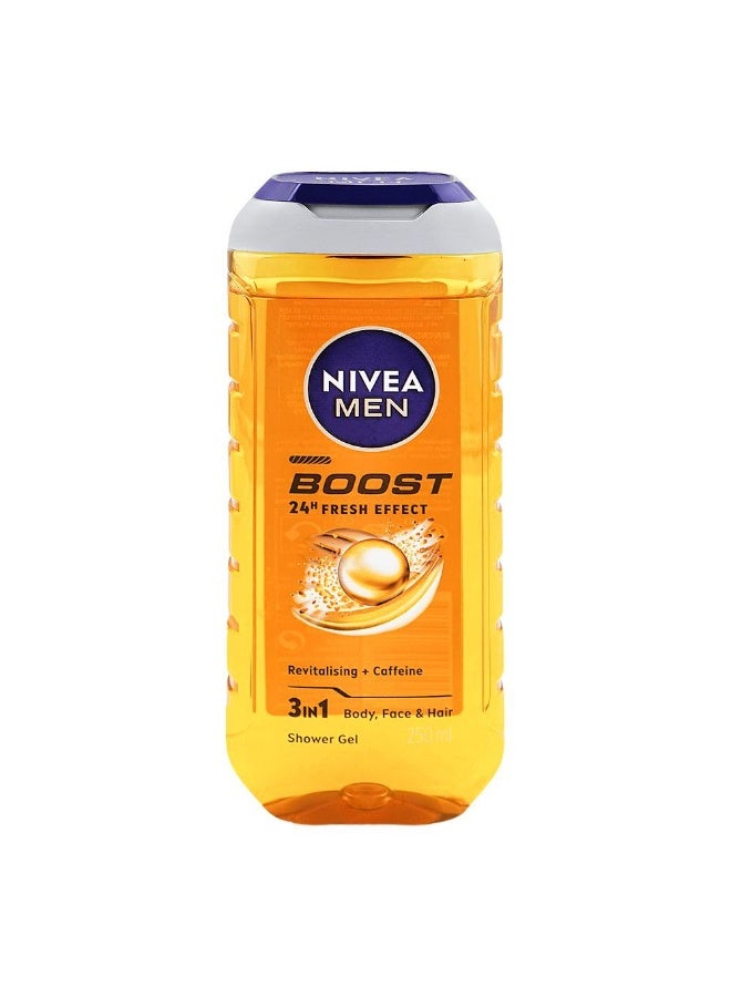Nivea Men Boost Revitalising + Caffeine 24h Fresh Effect 3 In 1 Body Face & Hair Shower Gel 250ML