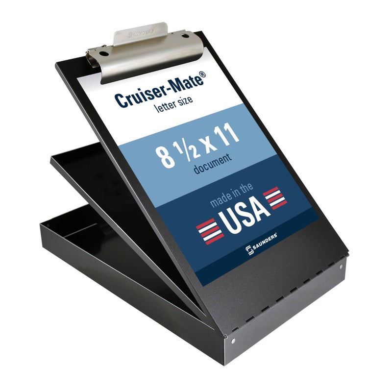 سوندرز لوحة كتابة معدنية من ساوندرز مع مساحة تخزين، لوحة كتابة مزدوجة للتمريض، لوحة كتابة متينة بحجم الرسائل للمقاولين مع مشبك عالي السعة ومشبك ذاتي القفل، لوحة كتابة سوداء، صُنعت بفخر في الولايات المتحدة الأمريكية - Image 1