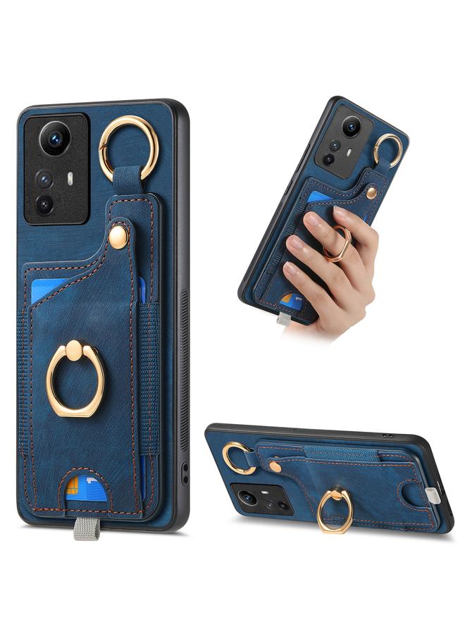 جرين تايجر جراب هاتف بتصميم حلقي على شكل جلد عتيق لهاتف Redmi Note 12S مع حلقة تعليق (أزرق)