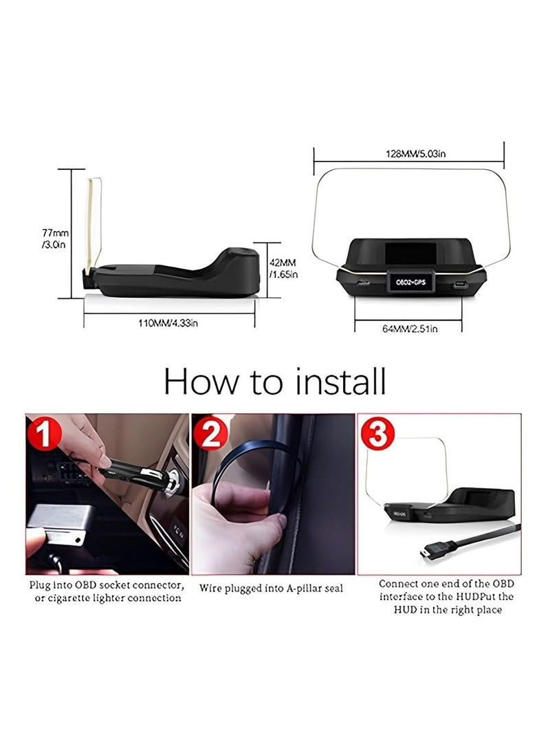 أداك ADAK Car HUD (شاشة عرض أمامية)، شاشة مزودة بوظيفة OBD+GPS، ومقياس سرعة عالي الدقة، وأداة تشخيص السيارة. تعمل على إزالة أكواد خطأ OBD لضمان القيادة الآمنة. - Image 2