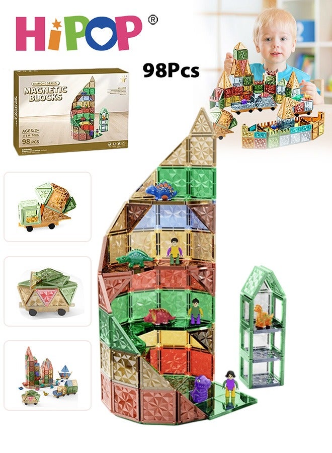 HIPOP Magnetic Toys, 98 PCS Magnetic Building Blocks Set with Stronger Magnets, Stacking Blocks DIY Assembly Toys, Early Educational Building Toys Set with Adorable Animal Accessories  - Image 1