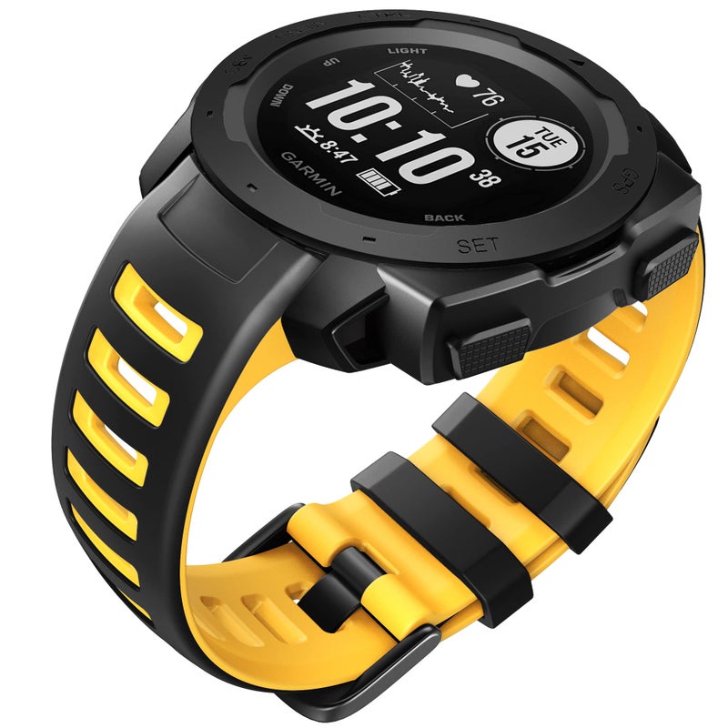 ANCOOL Compatible with Garmin Instinct 2 Band, Soft Silicone Watchband Replacement for Garmin Instinct Tide/Esports/Solar/Tactical Smartwatches, Black/Straw Yellow - Image 1