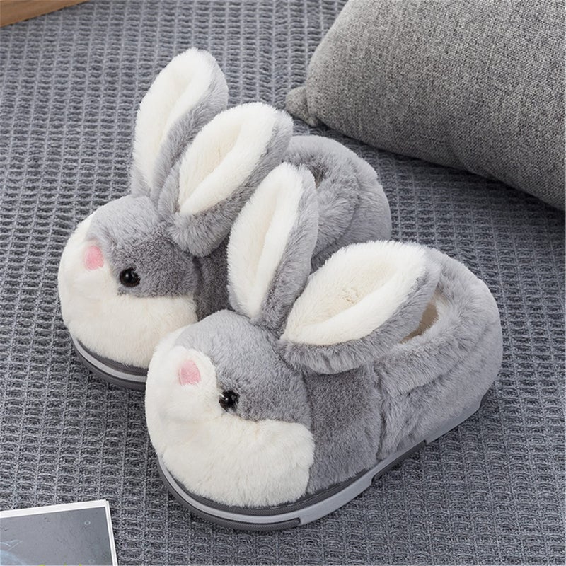 YILANLAN Women's Cute Bunny Animals Slippers Interesting Comfortable Furry Slippers Soft Plush Winter season Keep warm Home Slippers (6.5/7.5, Grey shoes, numeric_6_point_5) - Image 3