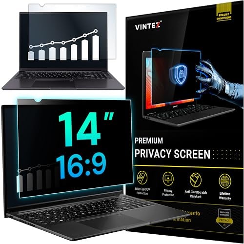 VINTEZ 14 Inch 16:9 Privacy Screen for Computer Monitor and Laptop - Anti Glare Protector Film Blue Light Filter Eye Protection - Computer Screen Privacy Shield, [1 Pack] - Image 1