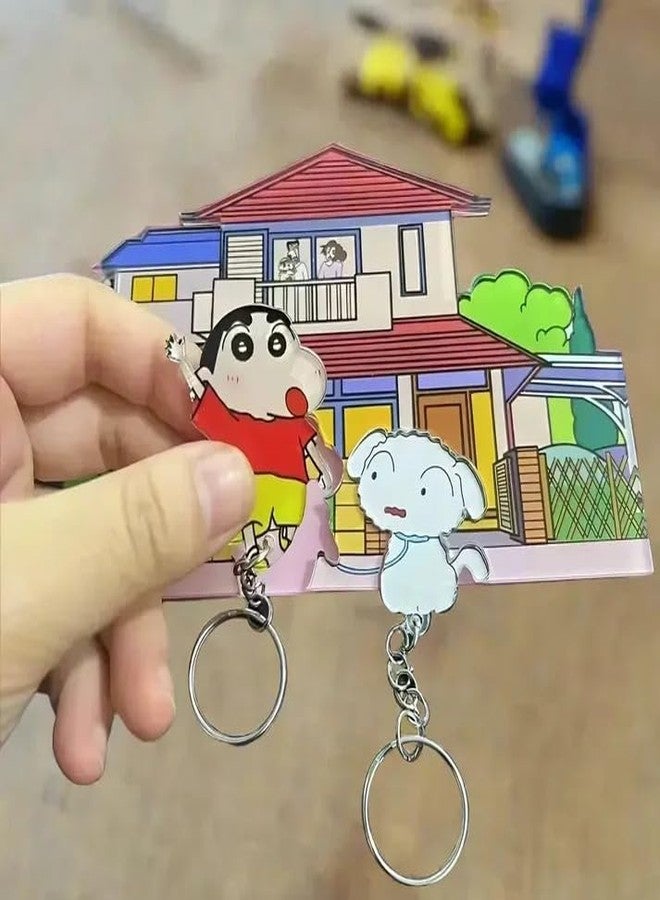 PAREEK Comfortable with Crayon Shin Chan Acrylic Keychain, House Design, Cartoon Character with White Pet, Double-Sided Display, Anime Collectible - Image 3