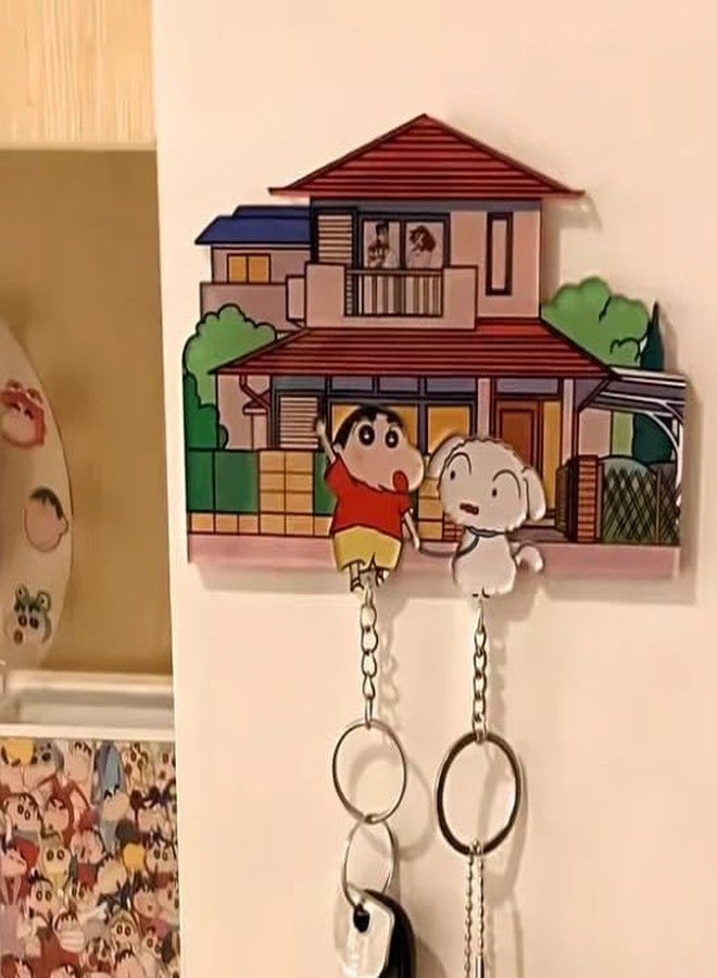 PAREEK Comfortable with Crayon Shin Chan Acrylic Keychain, House Design, Cartoon Character with White Pet, Double-Sided Display, Anime Collectible - Image 5