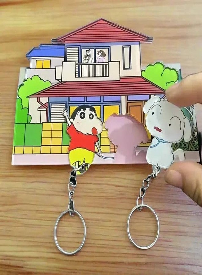 PAREEK Comfortable with Crayon Shin Chan Acrylic Keychain, House Design, Cartoon Character with White Pet, Double-Sided Display, Anime Collectible - Image 2