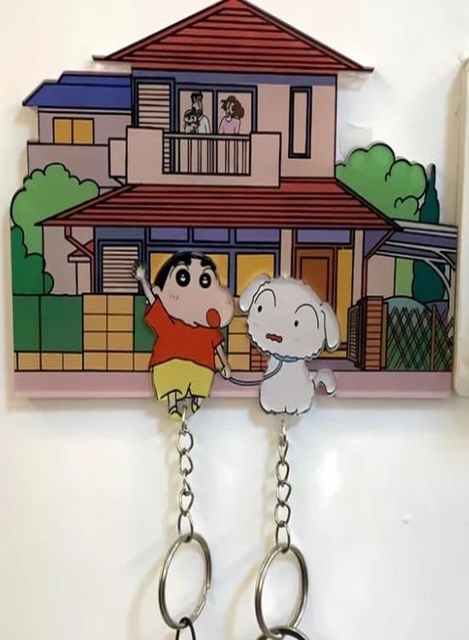 PAREEK Comfortable with Crayon Shin Chan Acrylic Keychain, House Design, Cartoon Character with White Pet, Double-Sided Display, Anime Collectible - Image 4