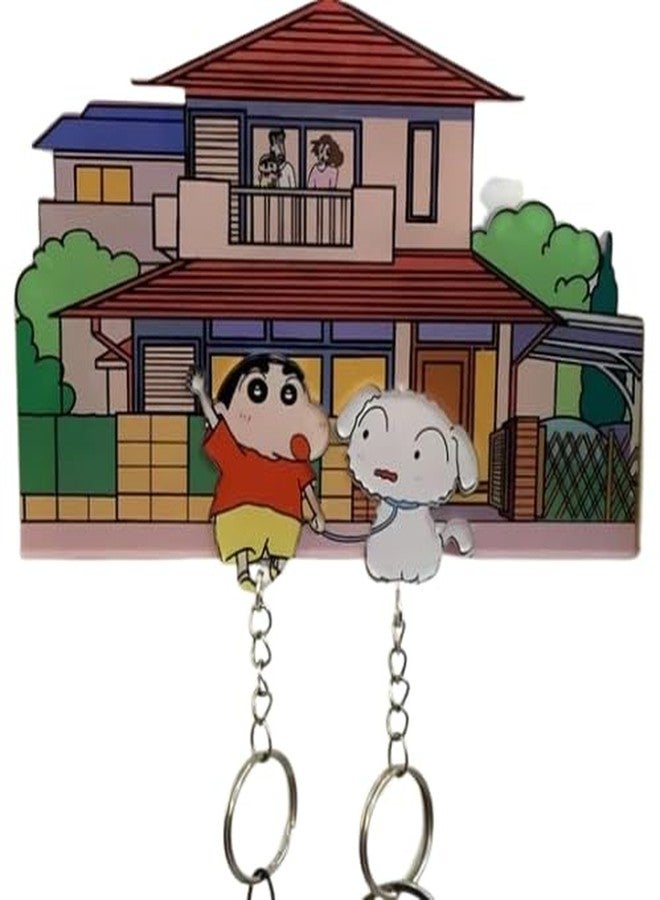 PAREEK Comfortable with Crayon Shin Chan Acrylic Keychain, House Design, Cartoon Character with White Pet, Double-Sided Display, Anime Collectible - Image 1