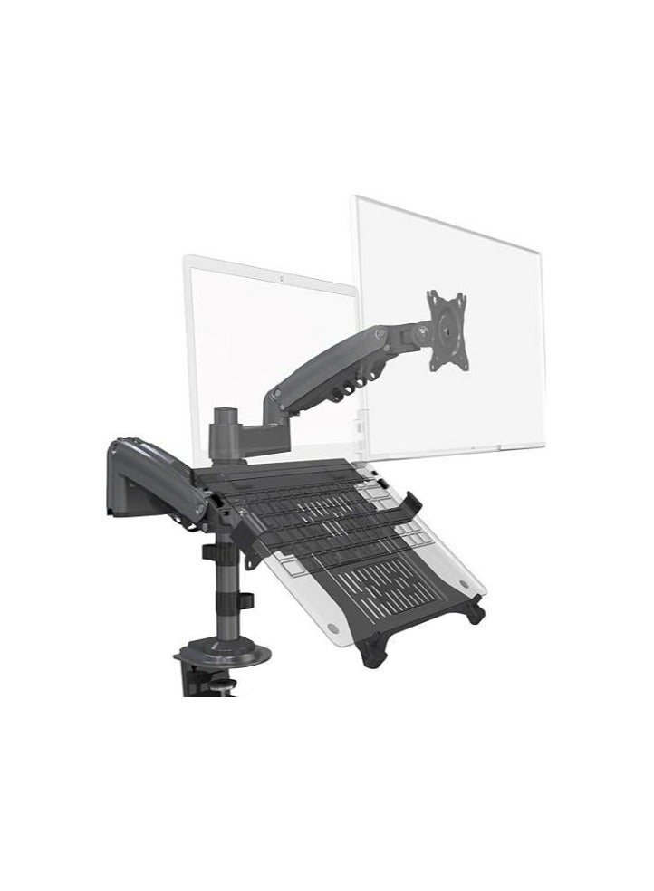 Dual Screen & Laptop Arm Mount – Adjustable Gas Spring Stand for 17–27” Monitors and 10–17” Laptops, 2-in-1 Clamp Mount, Fits VESA 75×75 / 100×100 - Image 1