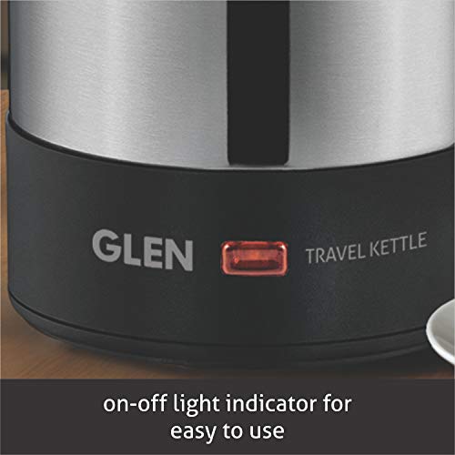 Glen Electric Travel Kettle 0.5 Litre Stainless Steel 2 Plastic Cups, Auto Shut-Off 1000 W -Silver and Black (9013), 2 Years Warranty - Image 2