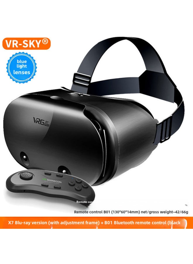 Head-Mounted VR Glasses Virtual Reality 3D Glasses For Mobile Games Giant Screen Movies Metaverse Business Student Adult-Color:X7 Blu-ray B01 Bluetooth Remote Control