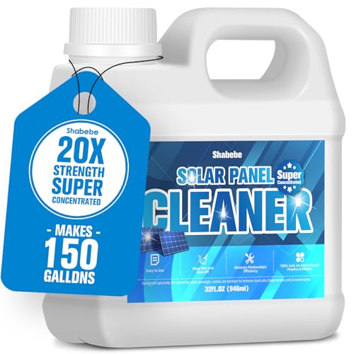 Shabebe Solar Panel Cleaner 32oz (Makes 150 Gallons) - 20X Strength Super Concentrated Glass & Solar Panel Cleaning, Industrial Grade Streak-Free Fast Dry Remove Oils, Water Spots, Dust, Droppings - Image 1