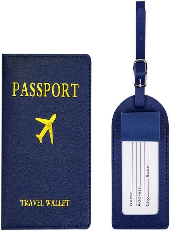Linist Passport Holder and Luggage Tags, 1 Pcs PU Passport Holder Set Luggage Label Identifiers Name and Address Tags for Bags,Passport Holder case (Navy Blue) - Image 1