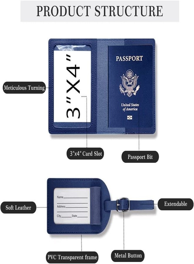 Linist Passport Holder and Luggage Tags, 1 Pcs PU Passport Holder Set Luggage Label Identifiers Name and Address Tags for Bags,Passport Holder case (Navy Blue) - Image 2