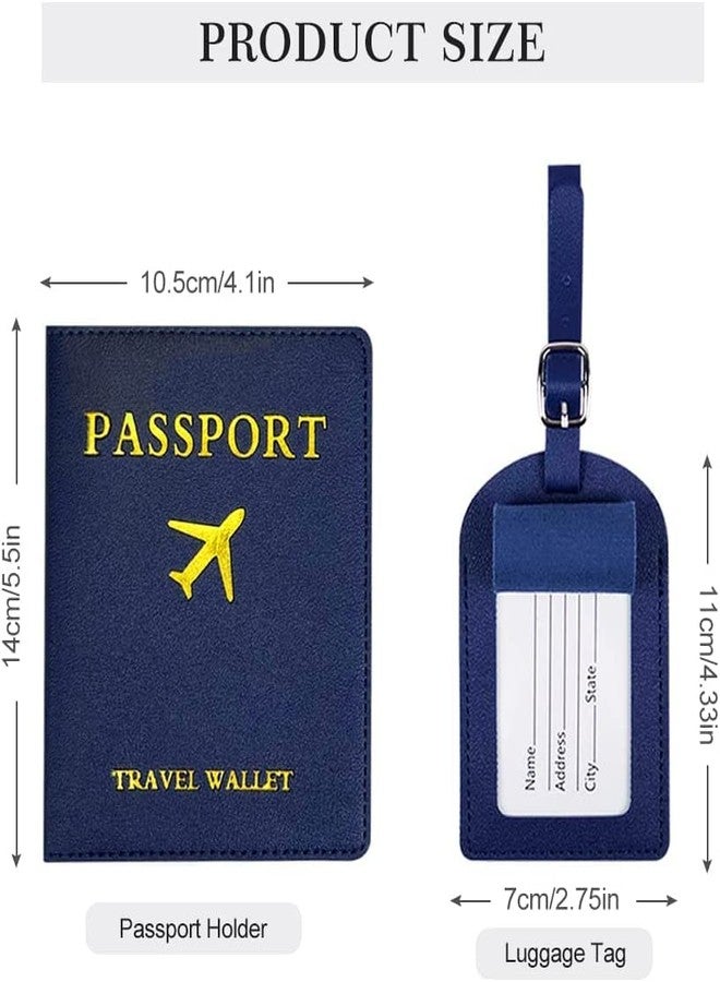Linist Passport Holder and Luggage Tags, 1 Pcs PU Passport Holder Set Luggage Label Identifiers Name and Address Tags for Bags,Passport Holder case (Navy Blue) - Image 3