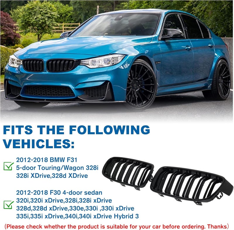 BILLDIO F30 Black Kidney Grille - Double Slats for 2012-2018 BMW 3 Series F30 F31 - Image 4