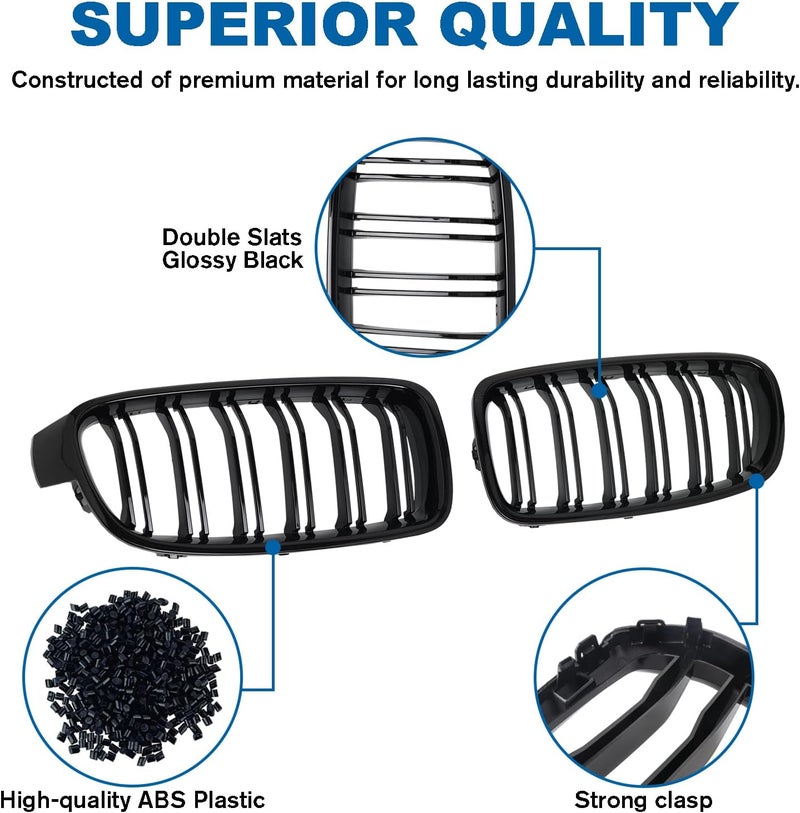 BILLDIO F30 Black Kidney Grille - Double Slats for 2012-2018 BMW 3 Series F30 F31 - Image 3