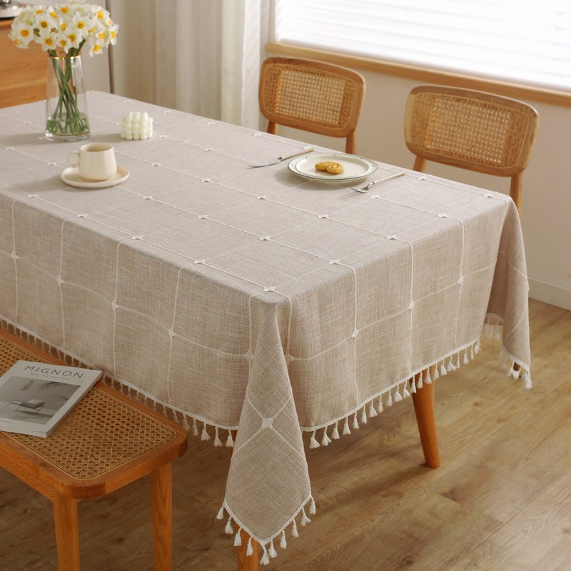 جا لو Jiale tablecloths لجداول مستطيلات القطن طاولة الكتان القطن قطعة قماش مقاومة للماء تجاعيد المزرعة المزرعة المزرعة تغطية قطعة قماش ناعمة مع شرابات منقوشة 55 "× 120" "10-12 مقاعد - Image 1