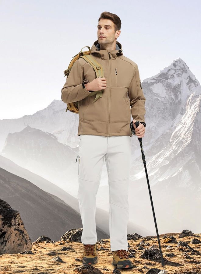 YSENTO Men's Fleece Lined Snow Ski Pants Waterproof Softshell Insulated Winter Cargo Hiking Camping Pants, Off-white, 36 - Image 5