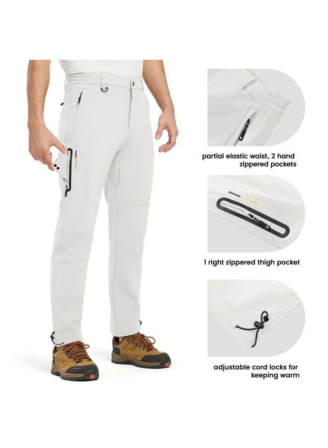 YSENTO Men's Fleece Lined Snow Ski Pants Waterproof Softshell Insulated Winter Cargo Hiking Camping Pants, Off-white, 36 - Image 4