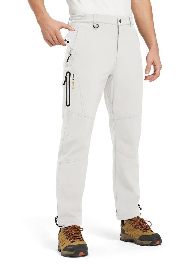 YSENTO Men's Fleece Lined Snow Ski Pants Waterproof Softshell Insulated Winter Cargo Hiking Camping Pants, Off-white, 36 - Image 2