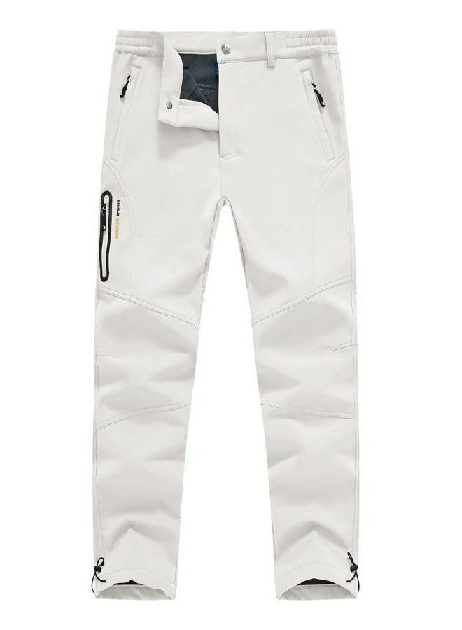 YSENTO Men's Fleece Lined Snow Ski Pants Waterproof Softshell Insulated Winter Cargo Hiking Camping Pants, Off-white, 36 - Image 1