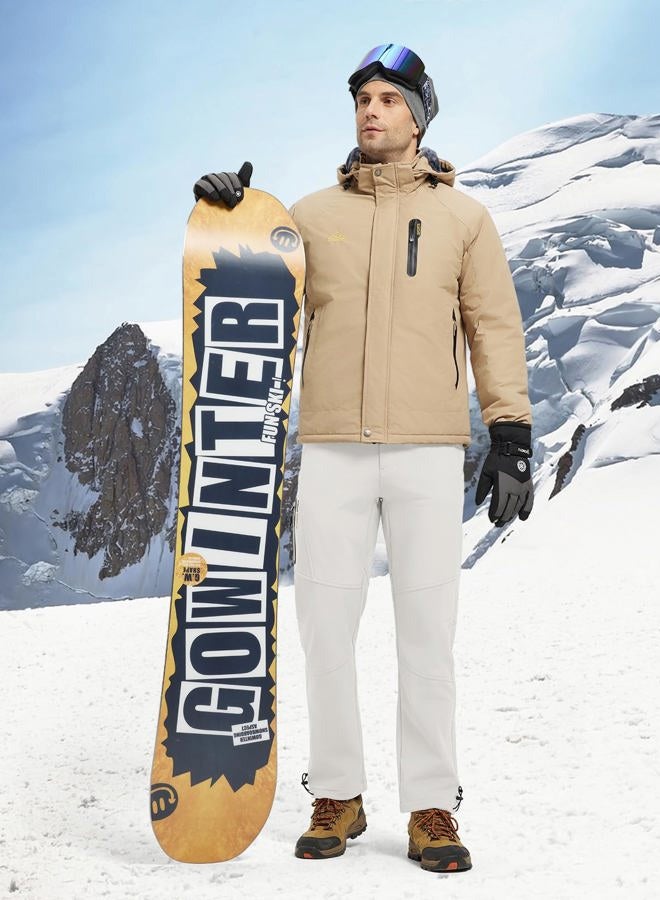 YSENTO Men's Fleece Lined Snow Ski Pants Waterproof Softshell Insulated Winter Cargo Hiking Camping Pants, Off-white, 36 - Image 3