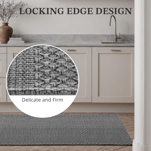 MatEssenz Kitchen Rugs, Kitchen Mats for Floor, Machine Washable Rugs 20"x30"+20"x48" Boho Style, Anti-Skid TPR Backing for Kitchen, Laundry, Durable, Easy Clean Spring & Everyday Use - Grey - Image 3