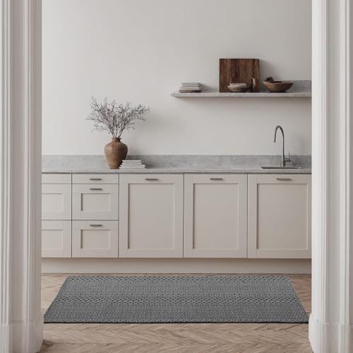 MatEssenz Kitchen Rugs, Kitchen Mats for Floor, Machine Washable Rugs 20"x30"+20"x48" Boho Style, Anti-Skid TPR Backing for Kitchen, Laundry, Durable, Easy Clean Spring & Everyday Use - Grey - Image 2