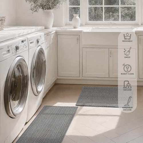 MatEssenz Kitchen Rugs, Kitchen Mats for Floor, Machine Washable Rugs 20"x30"+20"x48" Boho Style, Anti-Skid TPR Backing for Kitchen, Laundry, Durable, Easy Clean Spring & Everyday Use - Grey - Image 5