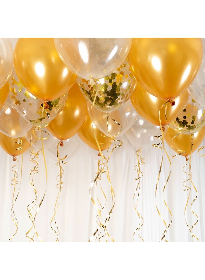 Gold Ceiling Balloon Kit With Confetti 33cm 30-Pack