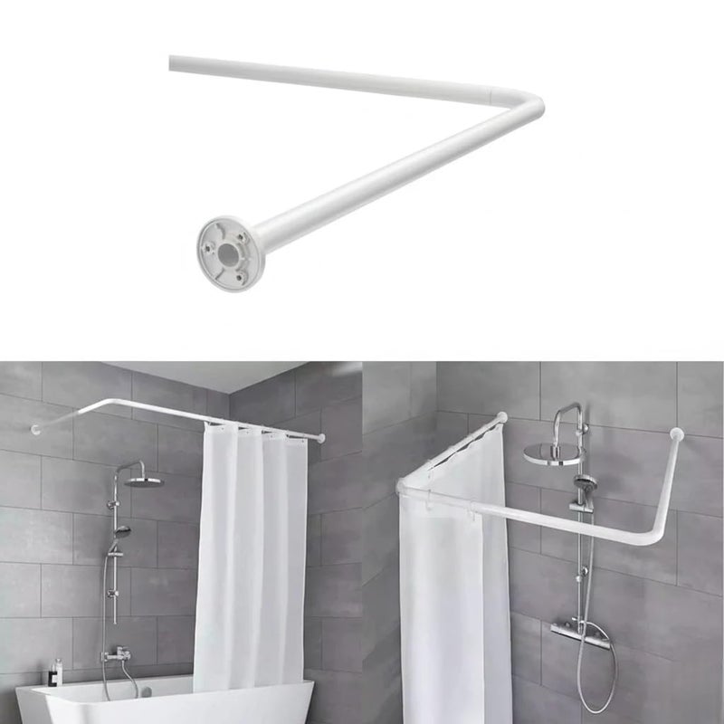 Adjustable Bathtub Curtain Rod (U or L Shape), Corner Curtain Rod 90x90x90cm, Rustproof Stainless Steel Shower Curtain Holder (White)