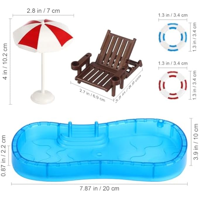 MINIATURE POOL DECORATION, PACK OF 5 MINIATURE ACCESSORIES POOL DOLLHOUSE BEACH DECORATIONS BEACH BAR BEACH CHAIR SWIMMING RINGS MINIATURE SWIMMING POOL FOR POOL LANDSCAPE BEACH MICRO - Image 5