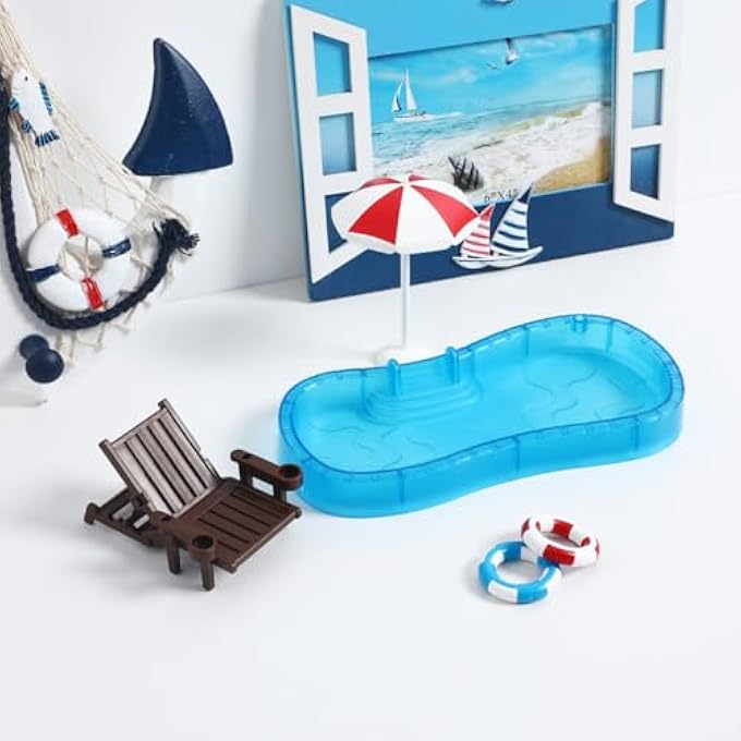 MINIATURE POOL DECORATION, PACK OF 5 MINIATURE ACCESSORIES POOL DOLLHOUSE BEACH DECORATIONS BEACH BAR BEACH CHAIR SWIMMING RINGS MINIATURE SWIMMING POOL FOR POOL LANDSCAPE BEACH MICRO - Image 3