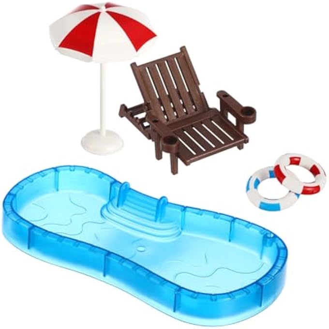 MINIATURE POOL DECORATION, PACK OF 5 MINIATURE ACCESSORIES POOL DOLLHOUSE BEACH DECORATIONS BEACH BAR BEACH CHAIR SWIMMING RINGS MINIATURE SWIMMING POOL FOR POOL LANDSCAPE BEACH MICRO - Image 1