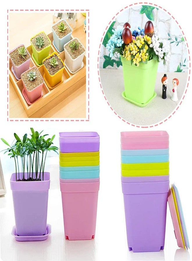 Haawooky 24 Pack Colorful Flower Pots Square Plastic Plant Pots Succulent Planter Nursery Pots with Saucers for Your Room,Garden Office and Balcony Decor - Image 4