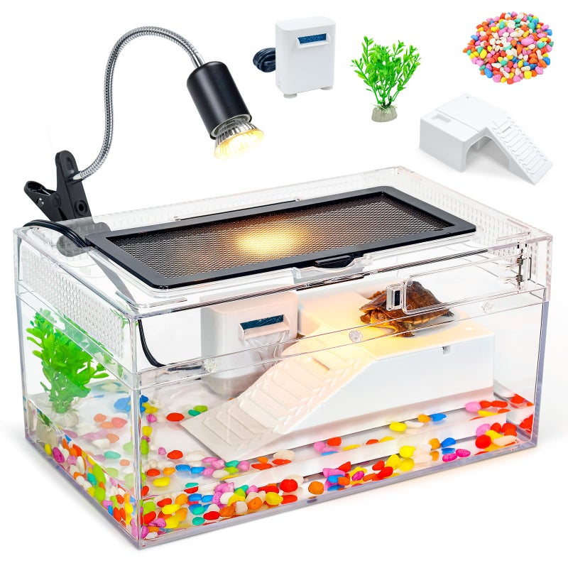 RunDuck 12x7x6 Turtle Tank Kit A High-Definition Aquarium with Heating Lamp, Filter, Advanced Ventilation, High-Temperature Resistance, Complete Accessories for Turtle Habitat - Image 1