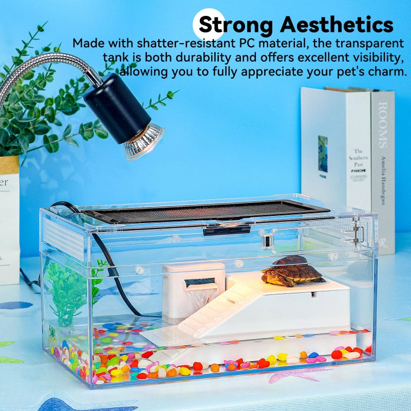 RunDuck 12x7x6 Turtle Tank Kit A High-Definition Aquarium with Heating Lamp, Filter, Advanced Ventilation, High-Temperature Resistance, Complete Accessories for Turtle Habitat - Image 3