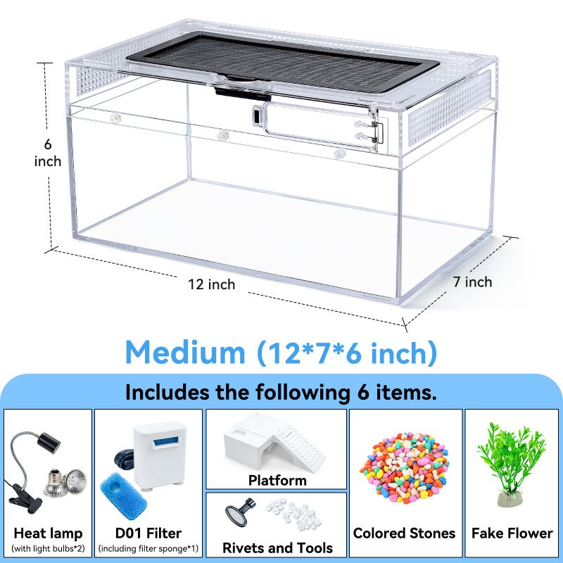 RunDuck 12x7x6 Turtle Tank Kit A High-Definition Aquarium with Heating Lamp, Filter, Advanced Ventilation, High-Temperature Resistance, Complete Accessories for Turtle Habitat - Image 2