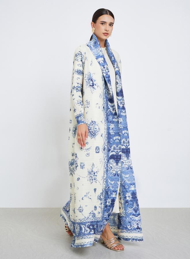 تايك تو عباية محبوكة بكسرات بطبعة زهور وأكمام طويلة - Image 1