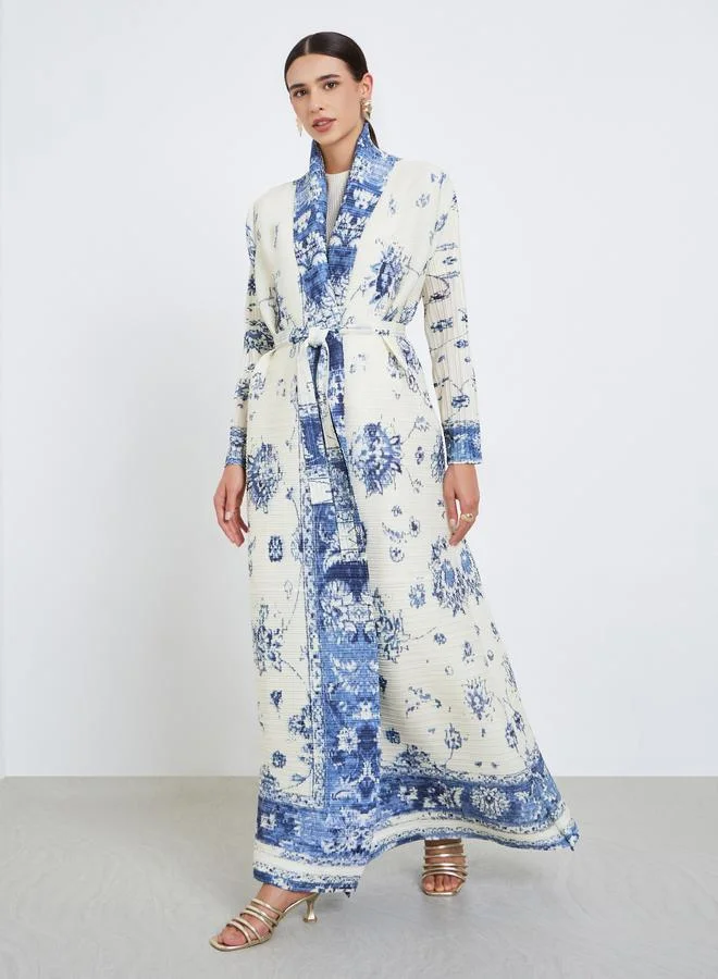Take Two Floral Printed Textured Pleated Long Sleeve Abaya