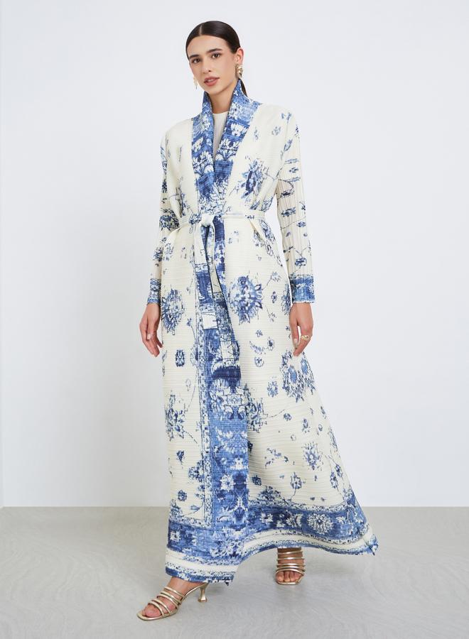 تايك تو عباية محبوكة بكسرات بطبعة زهور وأكمام طويلة - Image 2